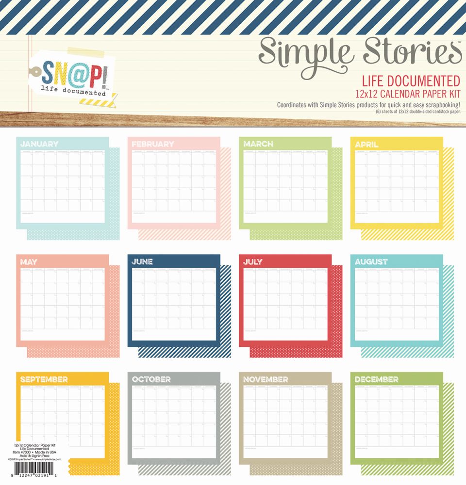 Life Documented - 12x12 Calendar Paper Kit by Simple Stories for Scrapbooks, Cards, & Crafting